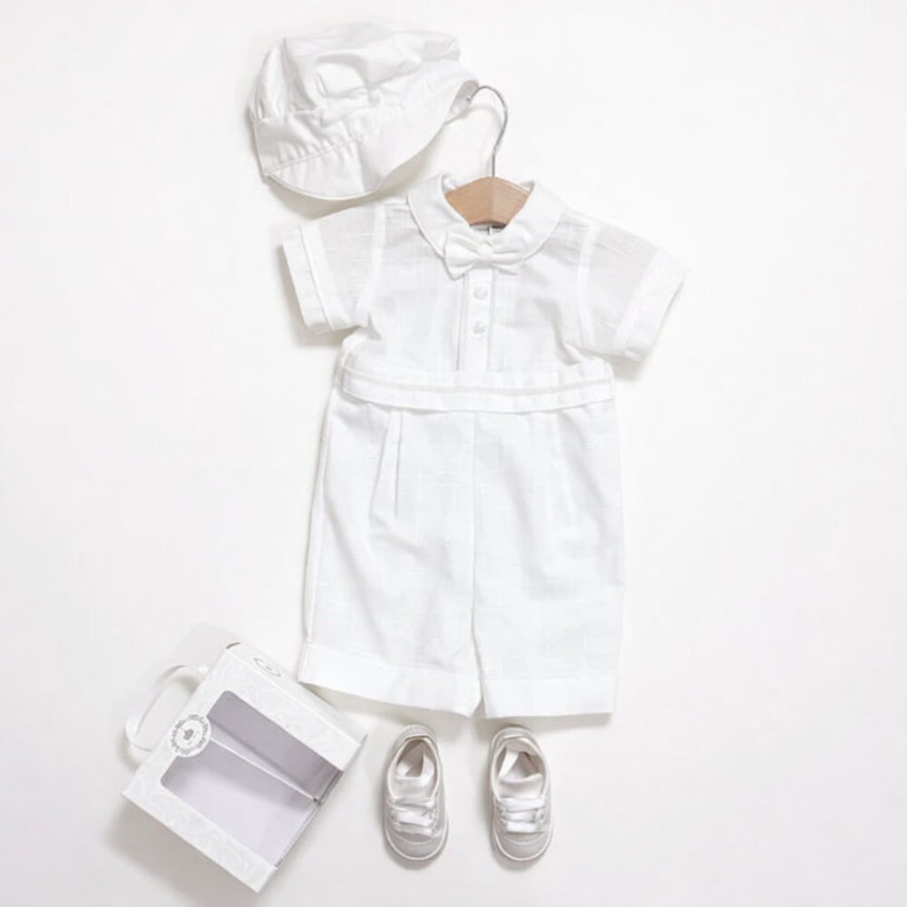 Piccolo Bacio Baby Boy Baptism Christening Outfit 6M White Wedding Romper Hat